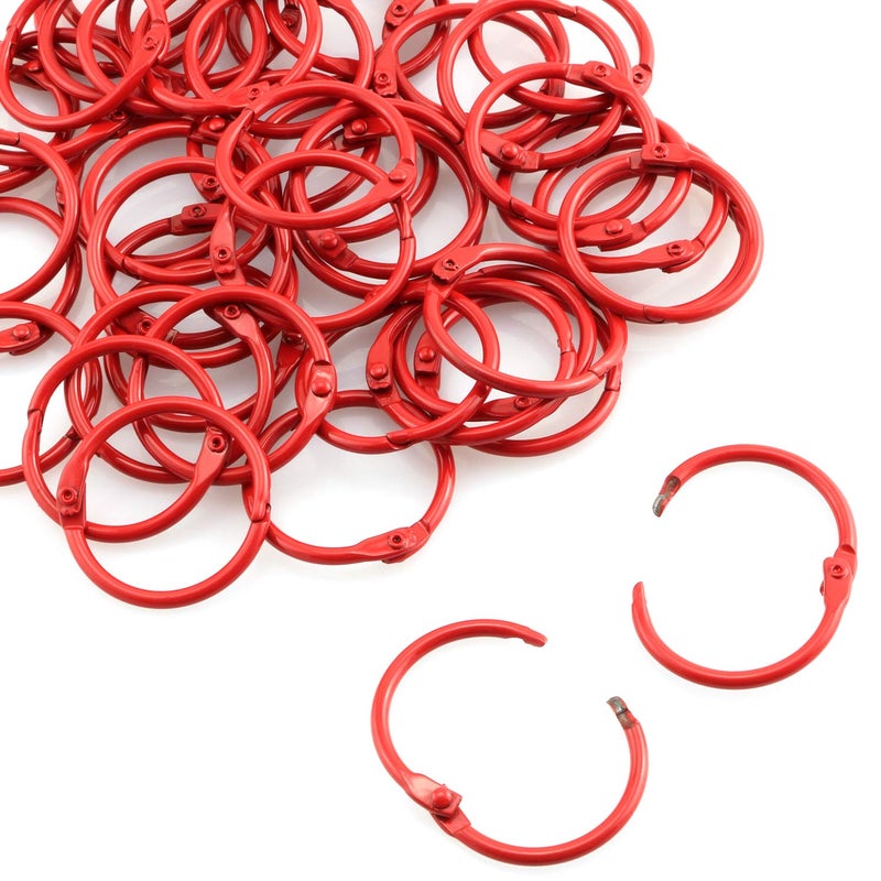 Lind Kitchen 50pcs 1" Book Ring Metal Loose Leaf Ring,Book Binder Hinged Buckle Rings Scrapbook Sketchbook Craft Photo Album DIY Binding Ring 25mm(Red) - Image 1